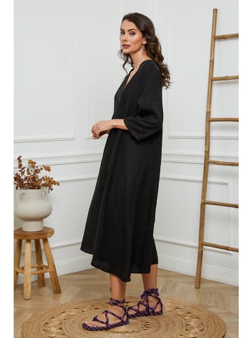 Joséfine Leinen-Kleid in Schwarz