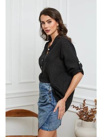 Fleur de Lin Leinen-Bluse  in Schwarz