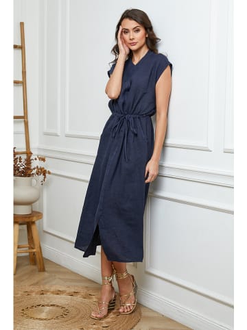 Joséfine Leinen-Kleid in Dunkelblau