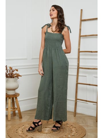 La Compagnie Du Lin Leinen-Jumpsuit "Naomi" in Khaki