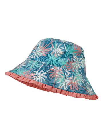 Playshoes Dwustronny  kapelusz "Palmen" w kolorze niebiesko-szaroróżowym
