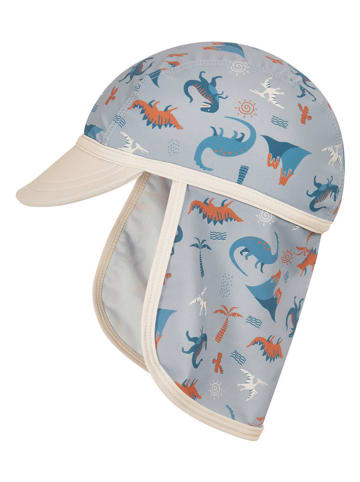 Playshoes Czapka "Dino" w kolorze błękitnym z osłoną karku