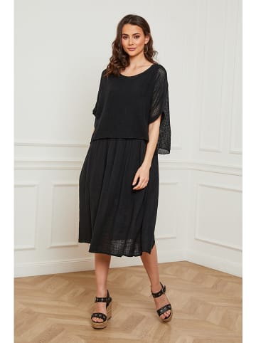 La Compagnie Du Lin Leinen-Kleid "Equanone" in Schwarz