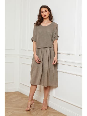 La Compagnie Du Lin Leinen-Kleid "Equanone" in Taupe