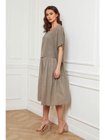 La Compagnie Du Lin Leinen-Kleid "Equanone" in Taupe