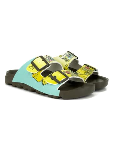 Calceo Slippers turquoise/geel