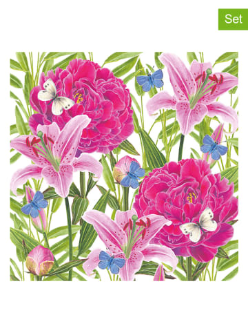ppd 2-delige set: servetten "Peonies & Lillies" groen/roze - 2x 20 stuks