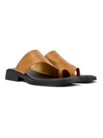 Camper Leren teenslippers lichtbruin/zwart