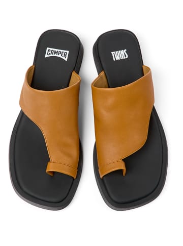 Camper Leren teenslippers lichtbruin/zwart