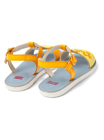 Camper Leder-Sandalen in Hellblau/ Gelb