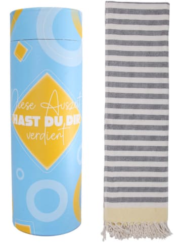 Towel to Go Strandtuch "Towel to Go" in Hellgrau/ Weiß/ Gelb - (L)180 x (B)100 cm