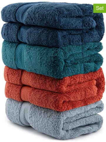 Colorful Cotton 4-delige set: badhanddoeken "Colourful" donkerblauw/rood/grijs