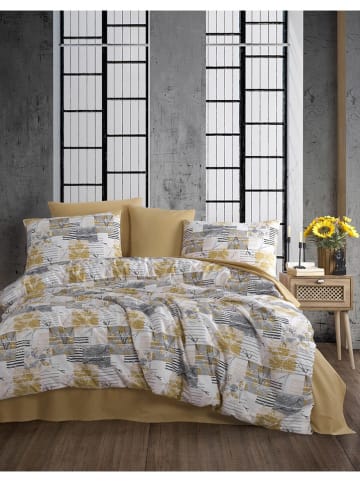 Colorful Cotton Renforcé beddengoedset "Serra" grijs/geel/wit