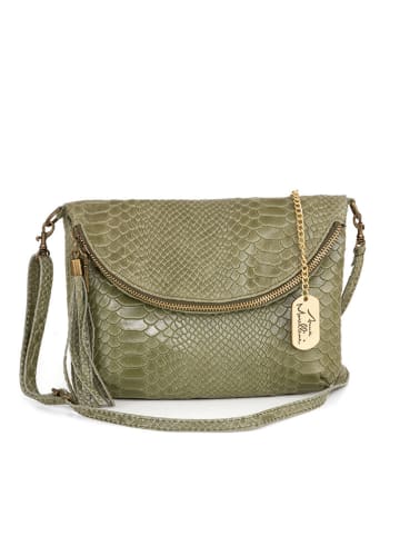 Anna Morellini Leder-Umhängetasche "Beverly" in Khaki - (B)22 x (H)18 x (T)2 cm