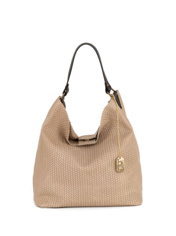 Anna Morellini Leder-Schultertasche "Sebastiana" in Beige - (B)38 x (H)36 x (T)14 cm