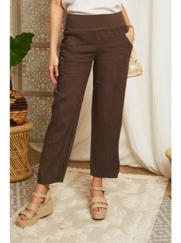 Lin Passion Lniane spodnie w kolorze brązowym