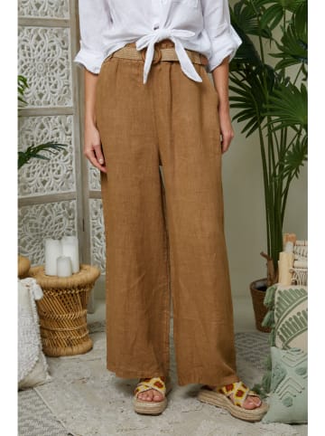 Lin Passion Lniane spodnie w kolorze jasnobrązowym