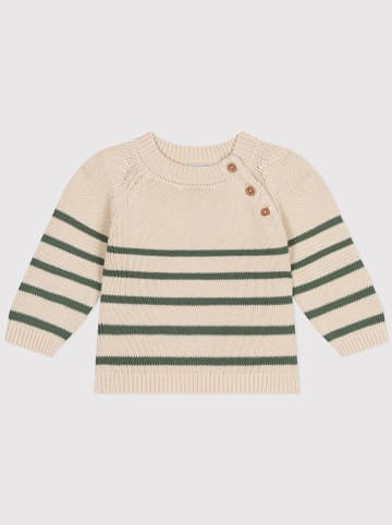 PETIT BATEAU Pullover in Creme/ GrÃ¼n