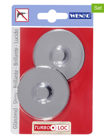 Wenko 2er-Set: Klebepadsystem "Turbo-Loc" in Silber - Ø 6 cm