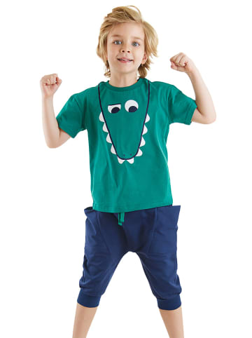 Denokids 2-delige outfit "Funny Dino" groen/donkerblauw