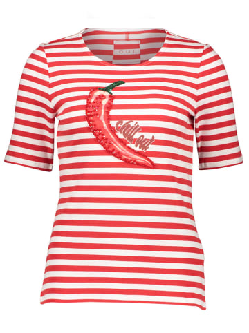Oui Shirt in Rot/ Weiß