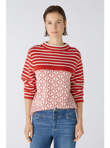 Oui Pullover in Rot/ Weiß