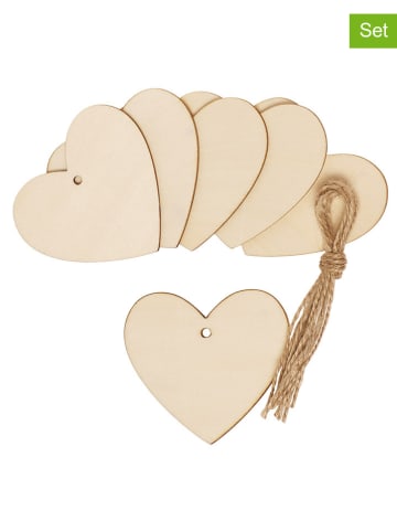 SUNNYSUE Drewniane zawieszki (6 szt.) "Heart" - wys. 6,6 x 6,3 cm - 3+