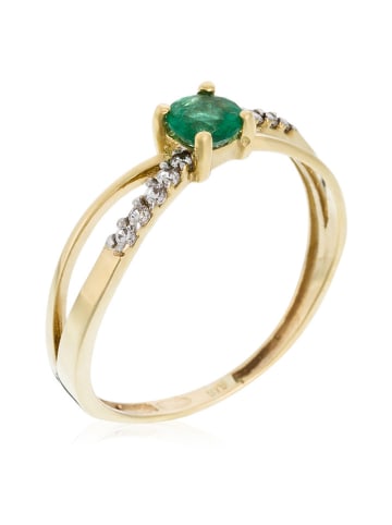 L'OR by Diamanta Złoty pierścionek "So Green" z cyrkoniami i szmaragdem