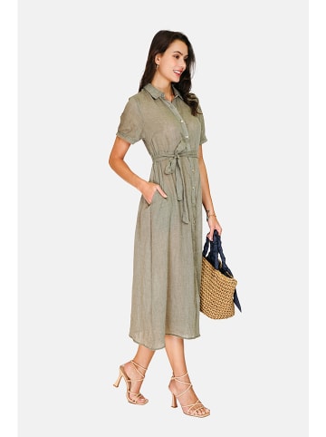 Le Jardin du Lin Leinen-Kleid in Khaki