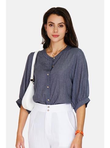 Le Jardin du Lin Linnen blouse donkerblauw