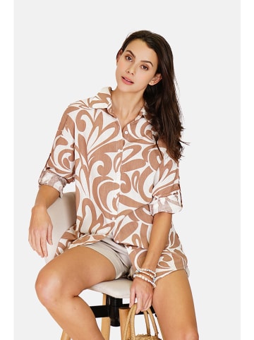 Le Jardin du Lin Leinen-Kleid in Camel/ Weiß