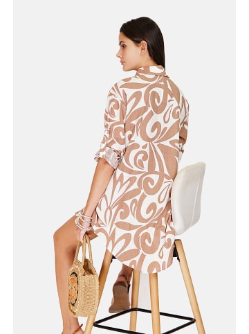 Le Jardin du Lin Linnen jurk camel/wit