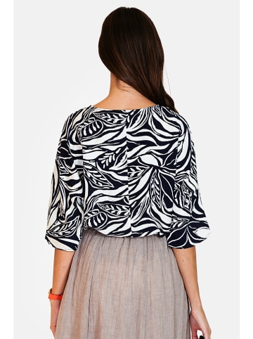 Le Jardin du Lin Bluse in Dunkelblau/ Creme