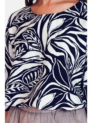 Le Jardin du Lin Bluse in Dunkelblau/ Creme