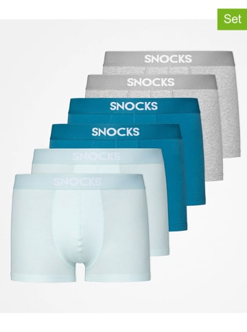 SNOCKS 6-delige set: boxershorts blauw/lichtblauw/grijs