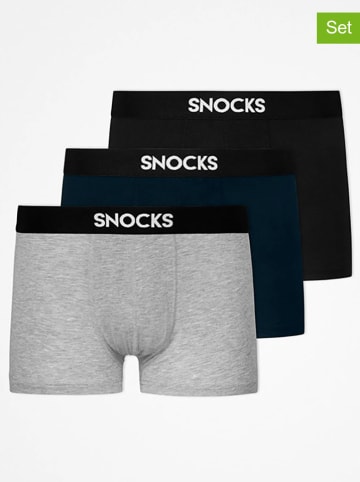 SNOCKS 3er-Set: Boxershorts in Dunkelblau/ Schwarz/ Grau