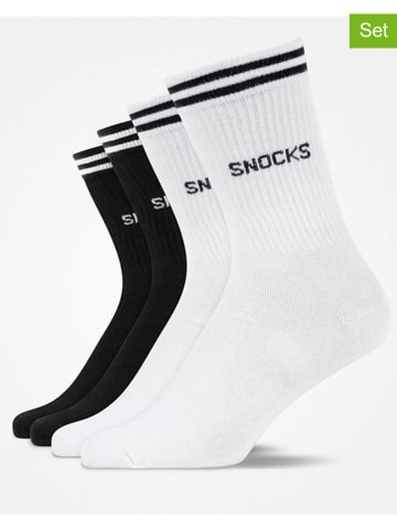 SNOCKS 4er-Set: Socken in Weiß/ Schwarz