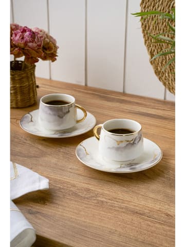 Hermia 6er-Set: Kaffeetassen in Weiß/ Blau - 90 ml