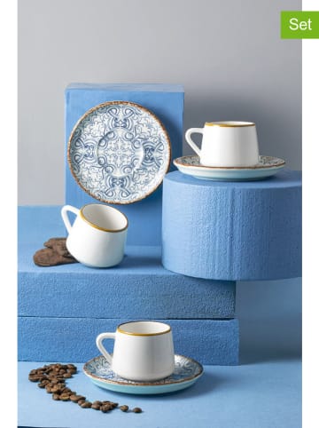 Hermia 6er-Set: Kaffeetassen in Weiß/ Blau - 90 ml