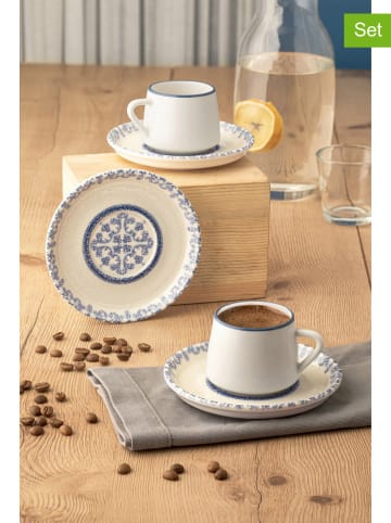 Hermia 6er-Set: Kaffeetassen in Weiß/ Blau - 90 ml