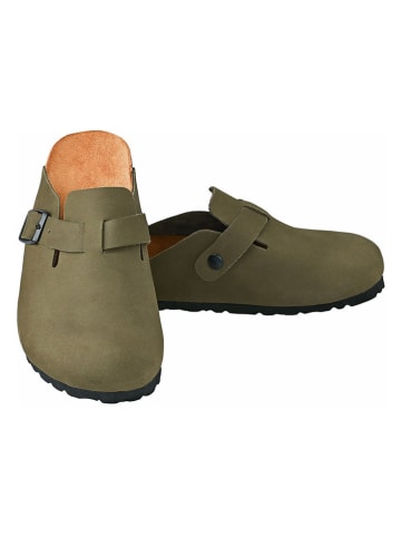 Moosefield Leren clogs kaki