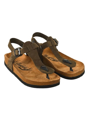 Moosefield Leren teensandalen kaki