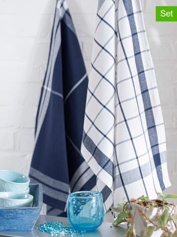 Calitex 3-delige set: theedoeken "Aubignosc" donkerblauw/wit