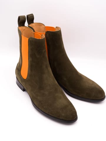 Belle Amie Leder-Chelsea-Boots in Oliv/ Orange