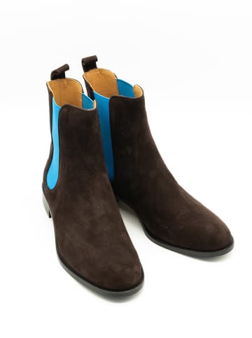 Belle Amie Leder-Chelsea-Boots in Dunkelbraun/ Blau