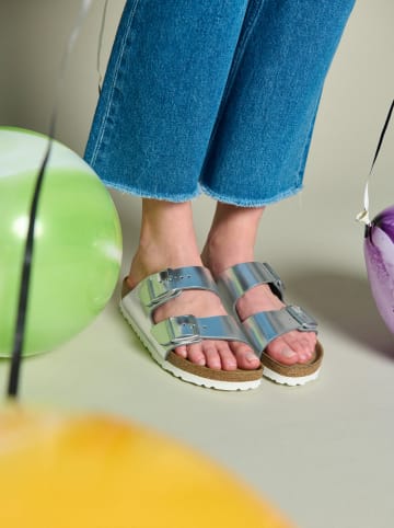 Birkenstock Leren slippers "Arizona" zilverkleurig