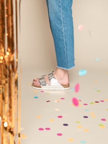 Birkenstock Leder-Pantoletten "Arizona" in Silber - Weite S