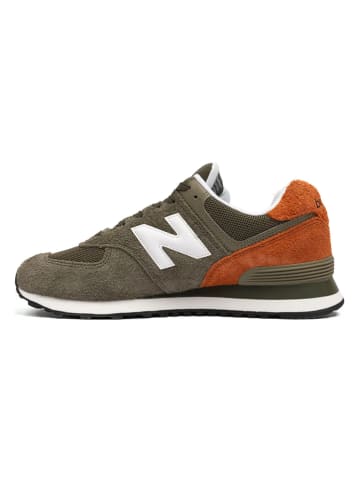 New Balance Skórzane sneakersy "574" w kolorze oliwkowo-pomarańczowym
