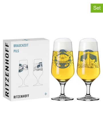 RITZENHOFF 2er-Set: Biergläser "Brauchzeit" in Blau - 374 ml