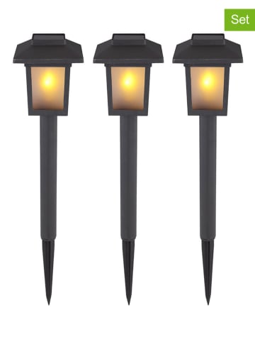 Globo lighting 3er-Set: LED-Solar-Gartenstecker in Schwarz - (H)36,8 cm